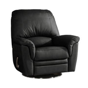 Ariel-recliner mustalla Soft Antique 0100 -nahka/keinonahkaverhoilulla ja mekanismin kahvalaukaisulla.